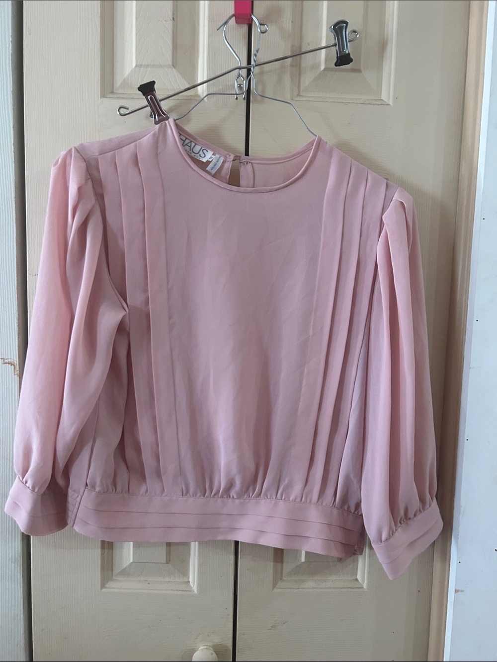 Chaus Pink Pleated Long-Sleeve Blouse